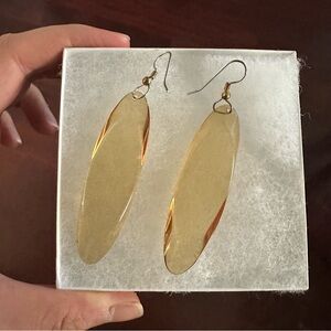 Vintage 70s French Lucite Oval-Shaped Drop Earrings - Honey/Amber/Orange
